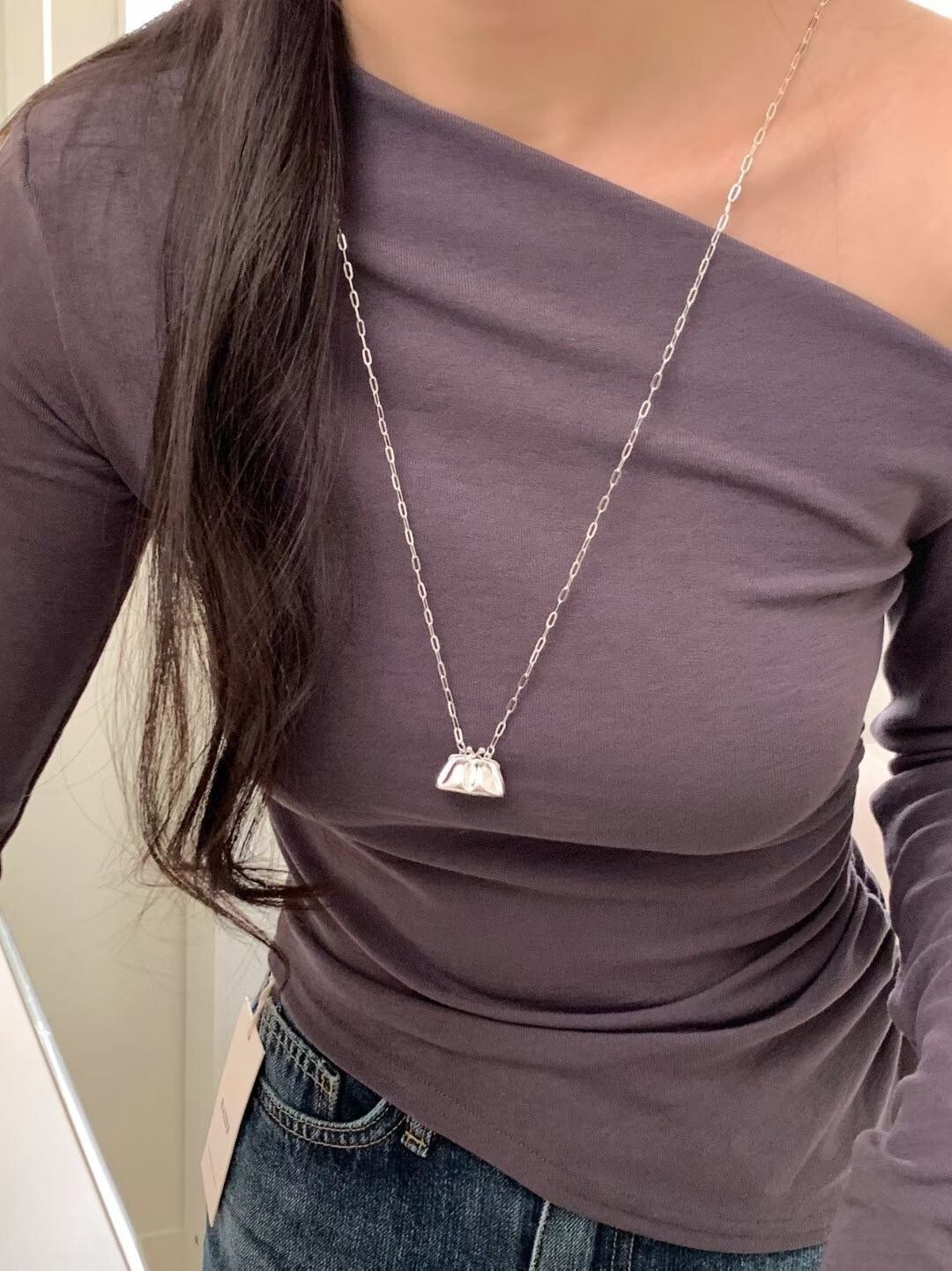 可愛立體澎澎皮包造型毛衣鍊長項鍊