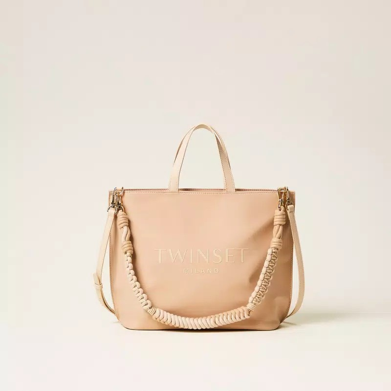 1TS0319-056 [TWINSET] Shopper Bag with Logo Delicate Sand Beige #261TB7520 (B-EU-E)