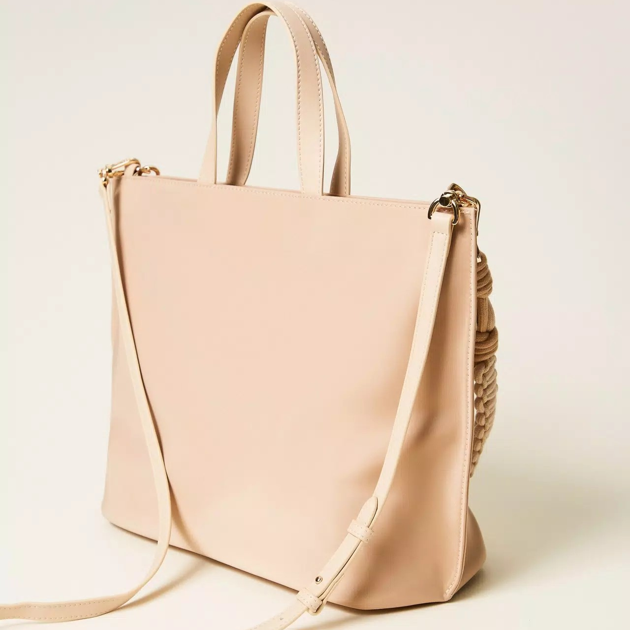 1TS0319-056 [TWINSET] Shopper Bag with Logo Delicate Sand Beige #261TB7520 (B-EU-E)
