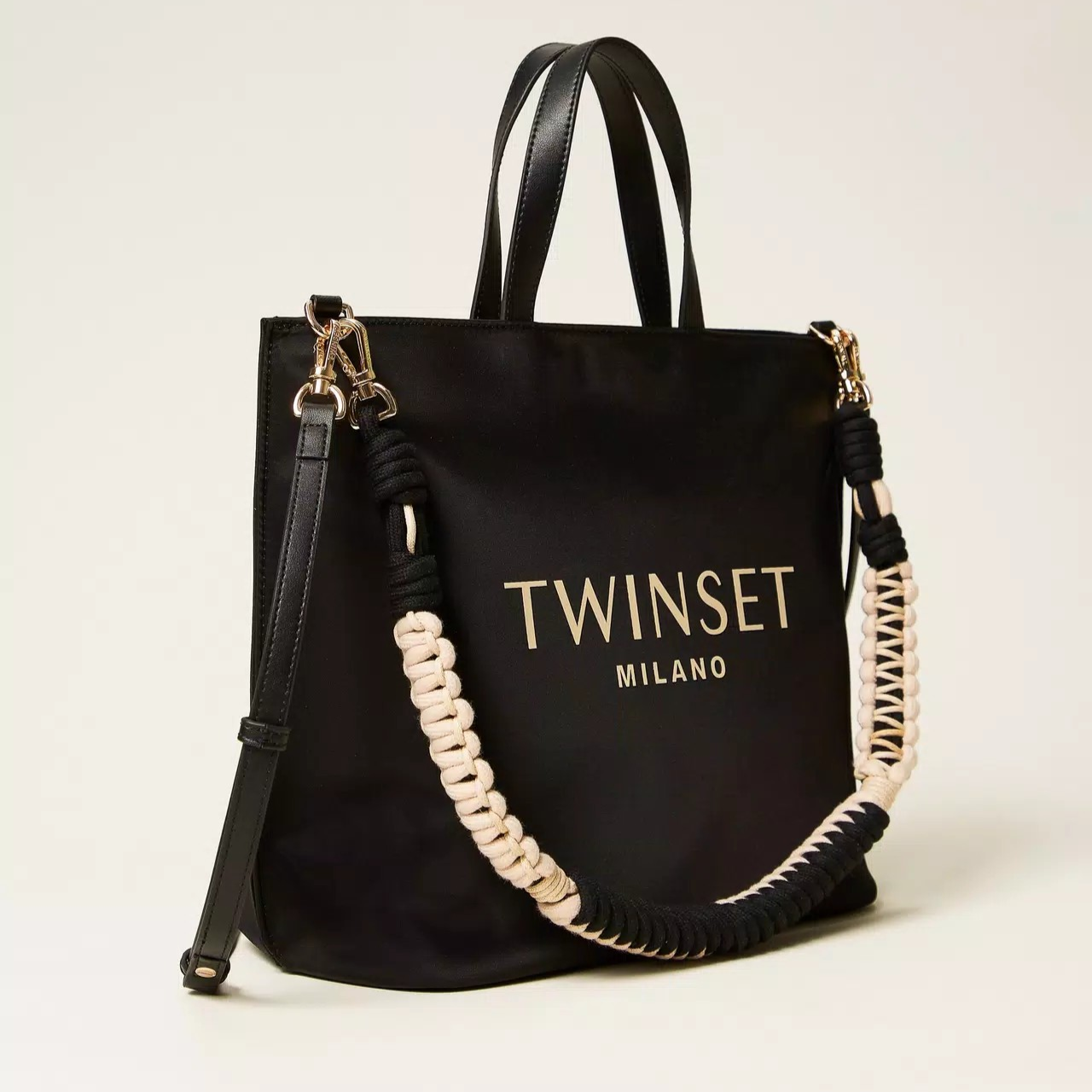 1TS0319-055 [TWINSET] Shopper Bag with Logo Delicate Black #261TB7520 (B-EU-E)