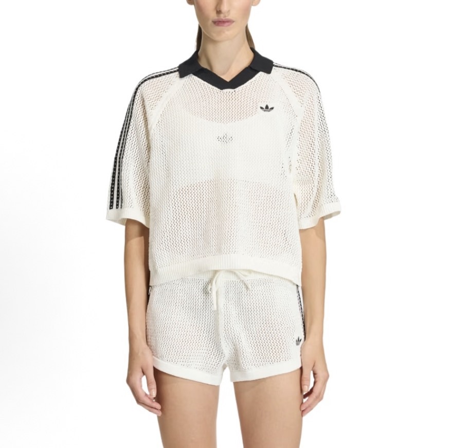 ADIDAS ORIGINAL鉤針編織POLO衫 奶油白 摩卡棕 兩色