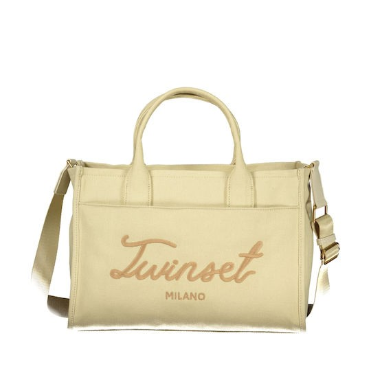 1TS0319-054 [TWINSET] Canvas Shopper Bag with Logo Delicate Sand #261TB7291 (B-EU-E)