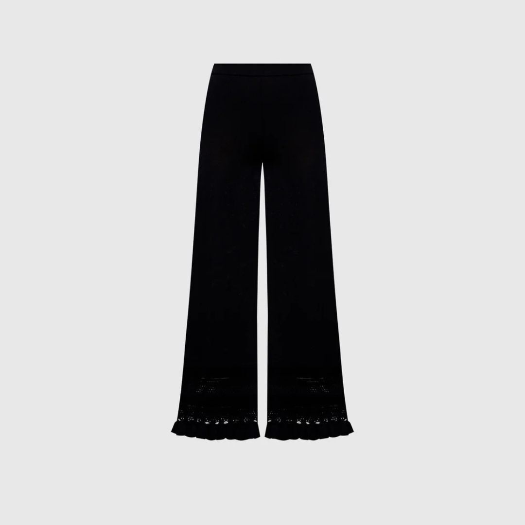 1TS0319-052 [TWINSET]  Pants with Ruffles Black #261TP3084 (C-EU-E)