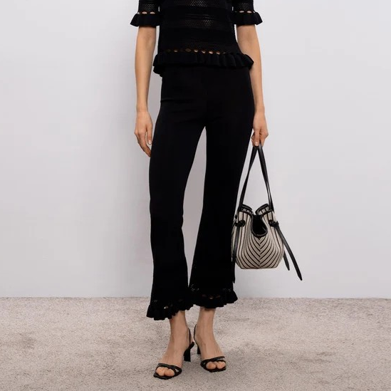 1TS0319-052 [TWINSET]  Pants with Ruffles Black #261TP3084 (C-EU-E)