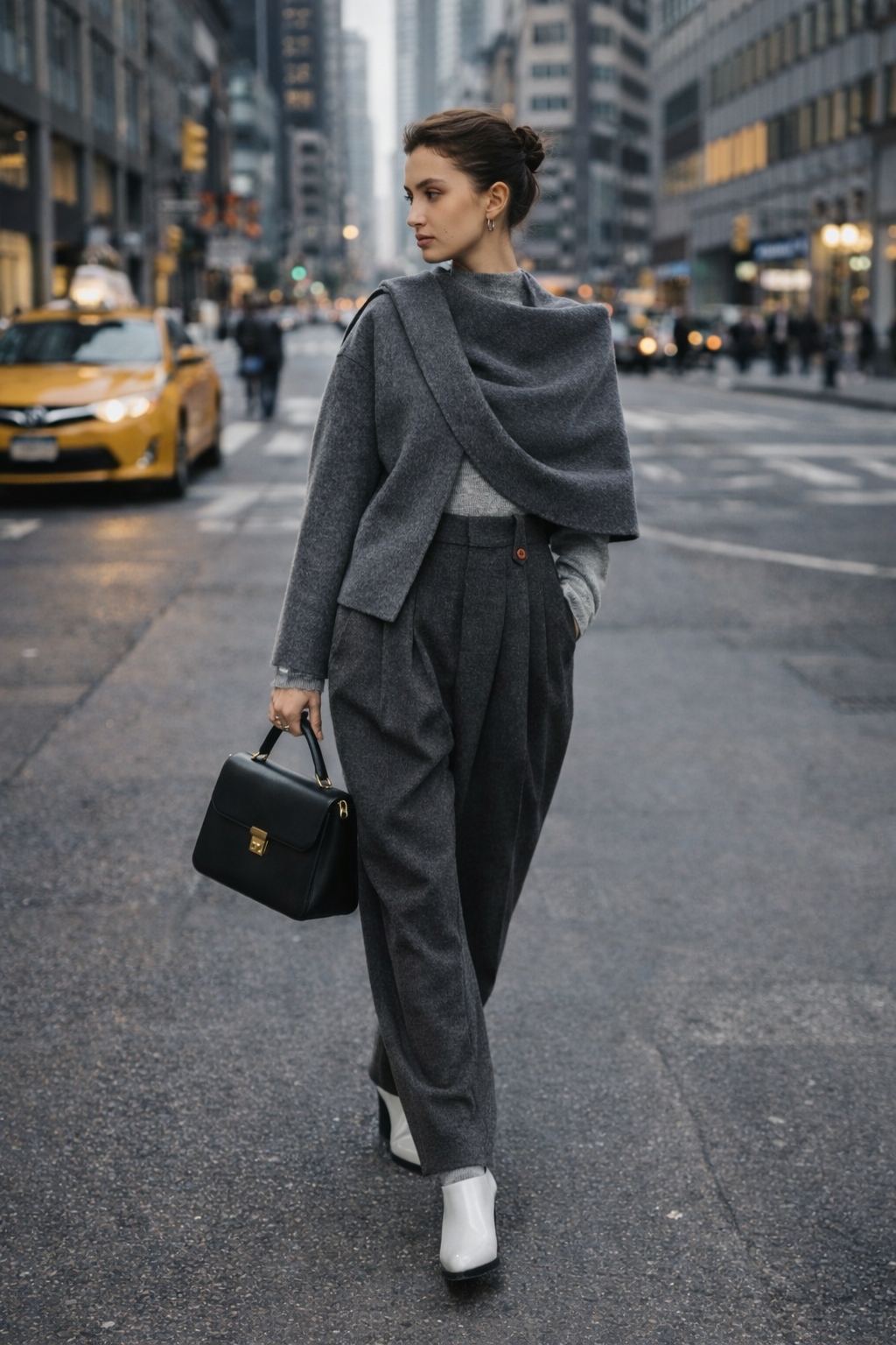 KWANG多變風格系列|100%羊絨雙面可穿不對稱單袖斗篷外套