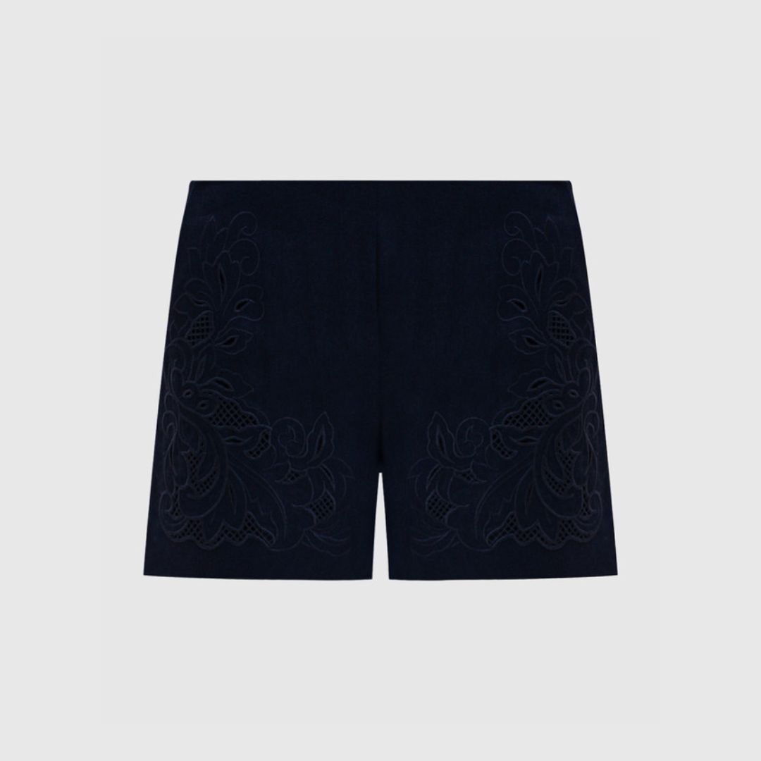 1TS0319-050 [TWINSET] Shorts with Broderie Embroidery Blue Night #261TP2312 (C-EU-E)