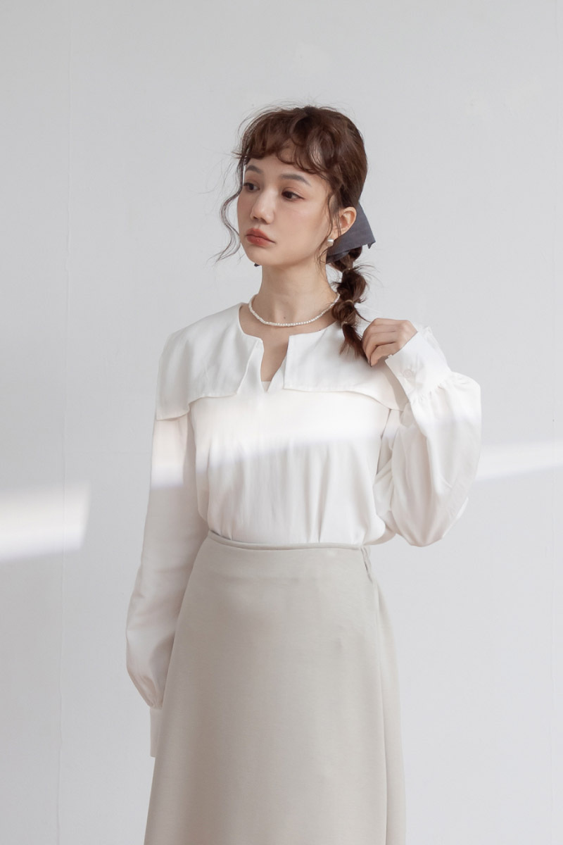 娃娃領飾短版上衣