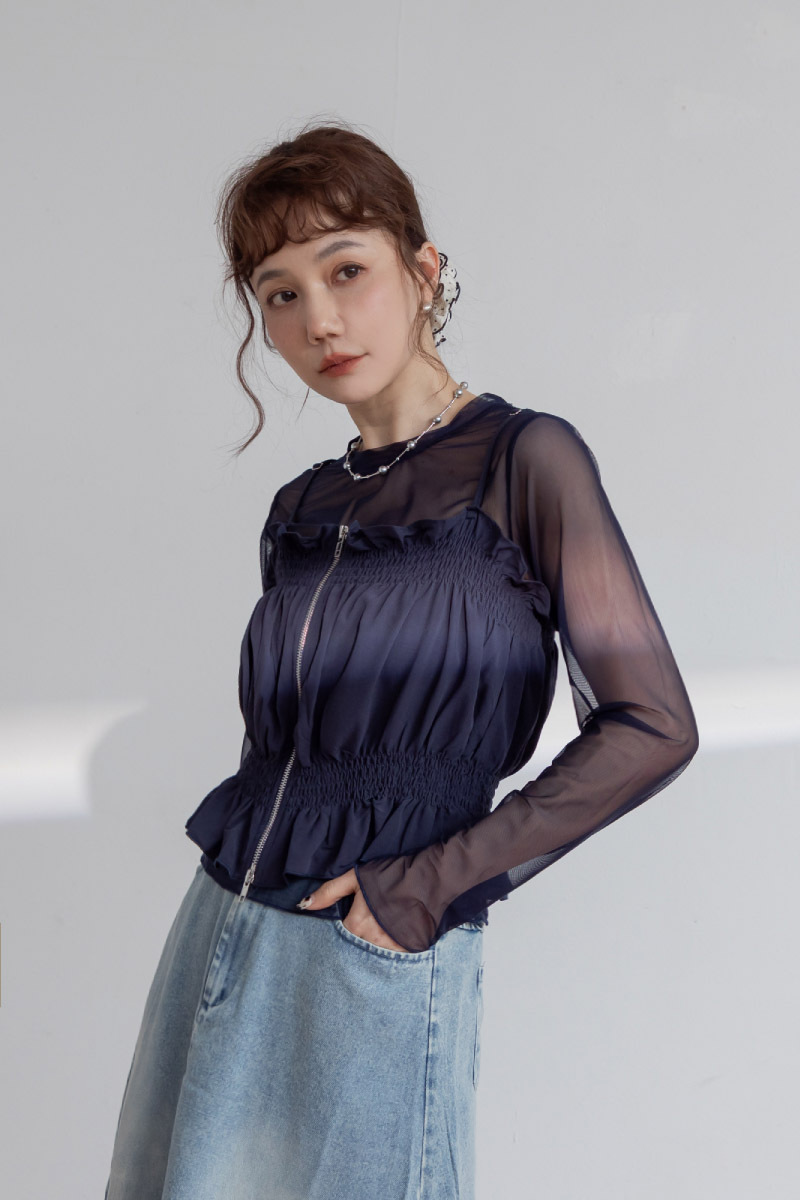 立體抓皺拉鍊背心套組