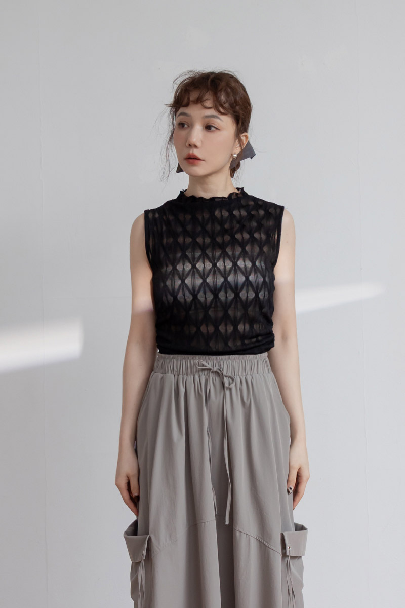 親膚彈力木耳邊內搭背心