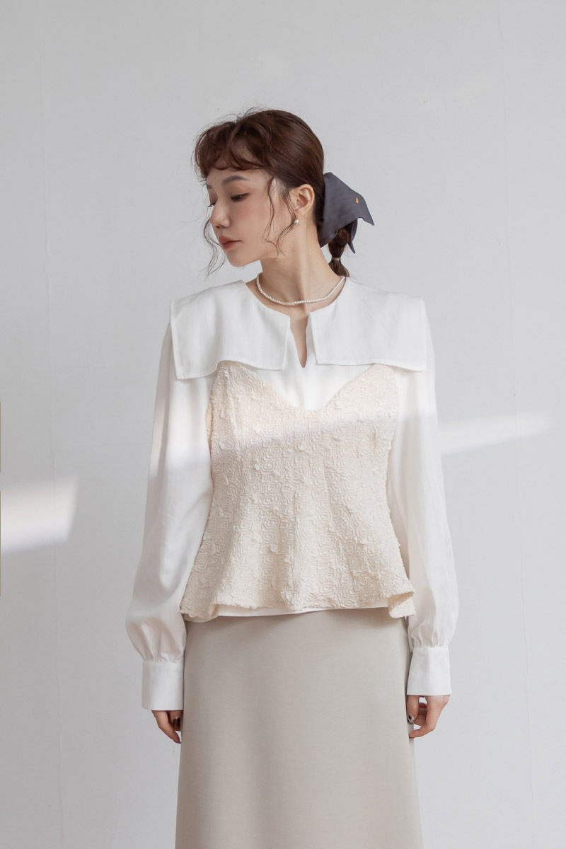 立體緹花傘擺細肩帶背心