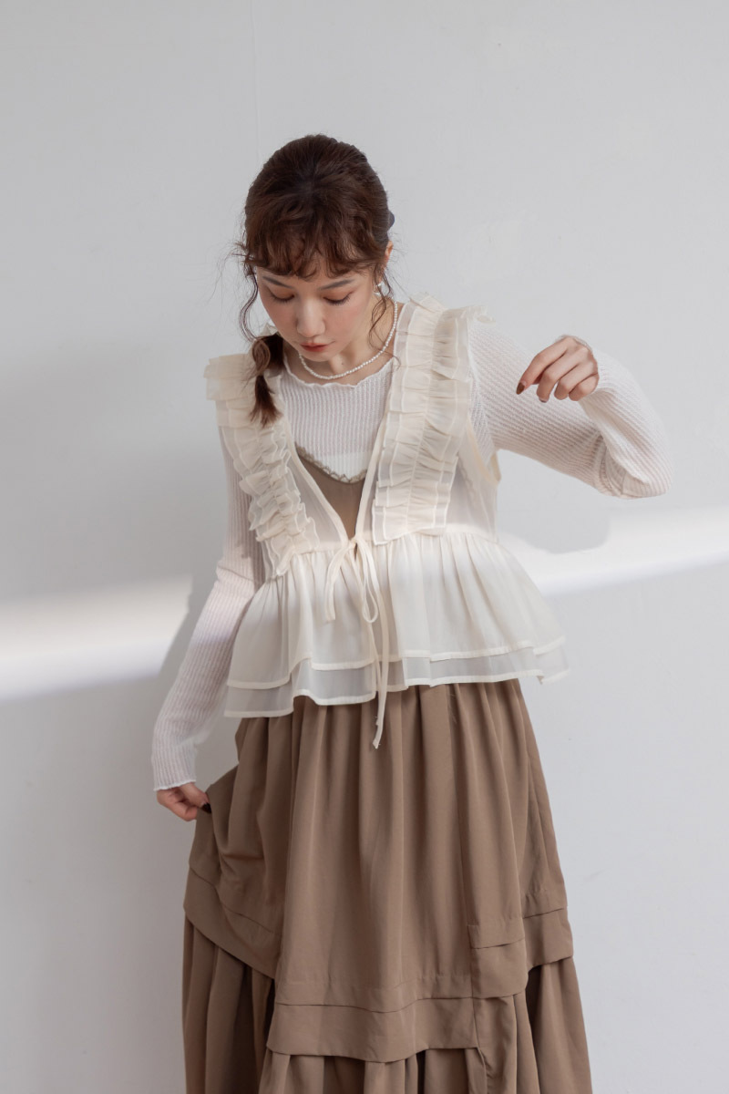 雙層波浪傘擺網紗背心