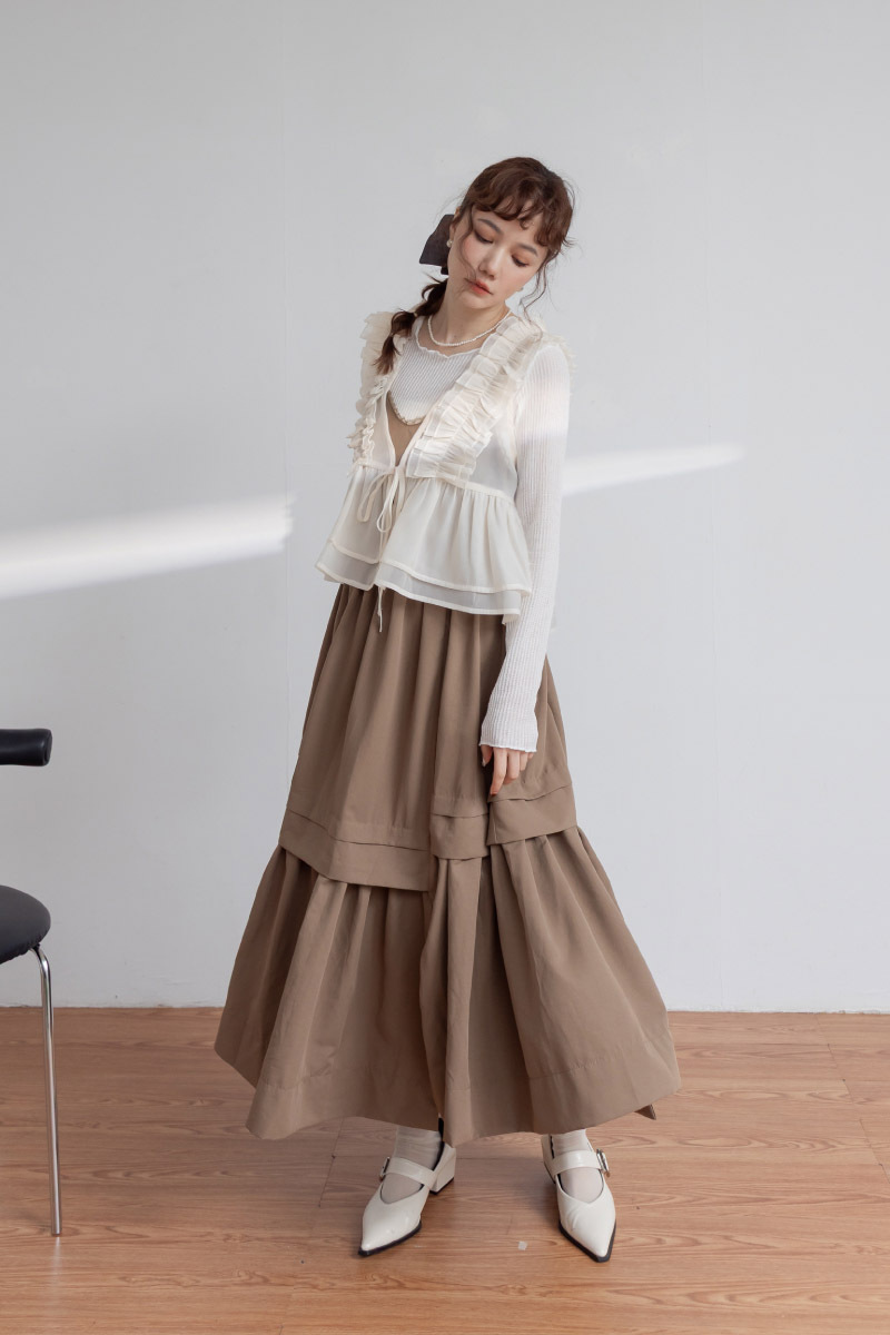 雙層波浪傘擺網紗背心