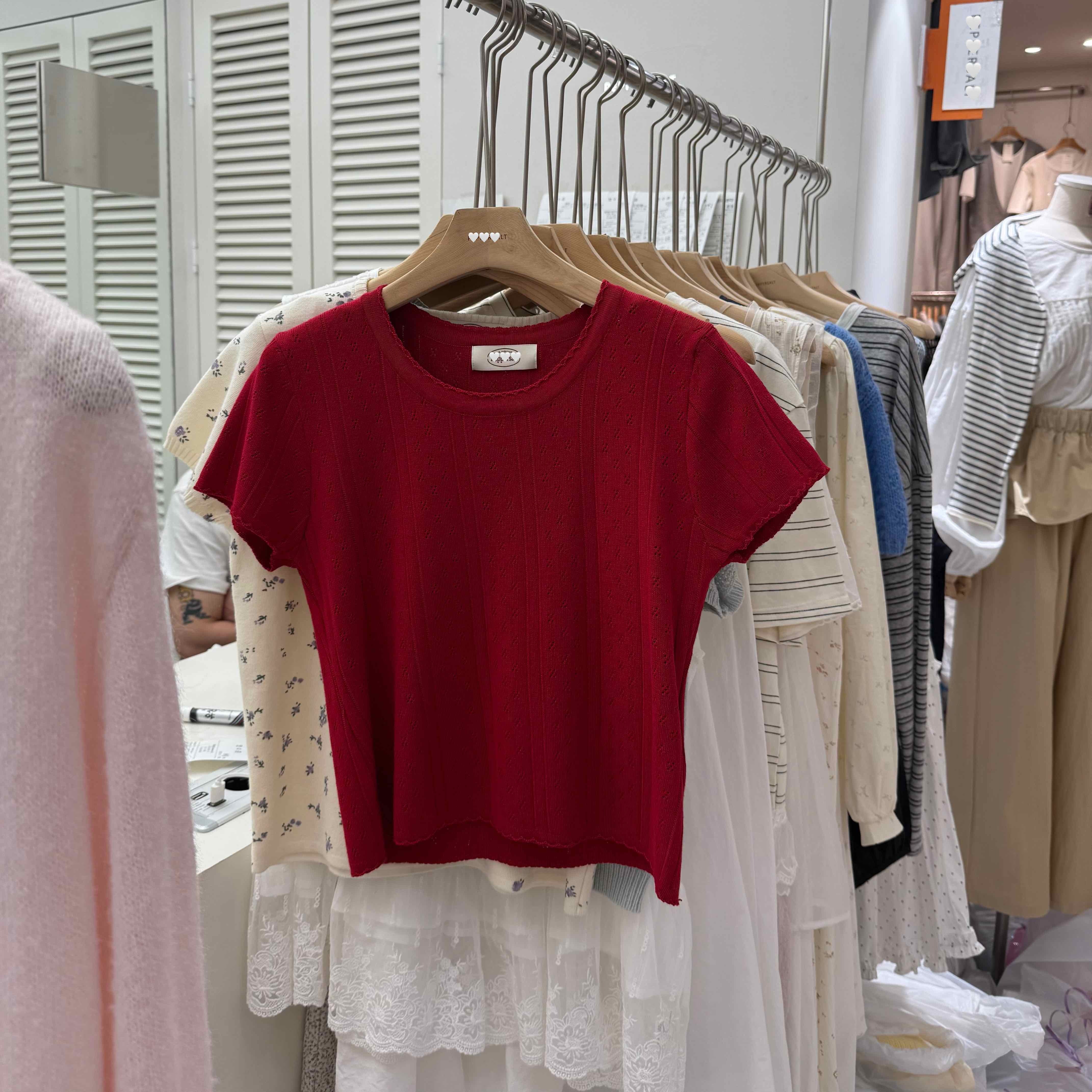 🇰🇷微厚磅小花邊針織短T｜3 color