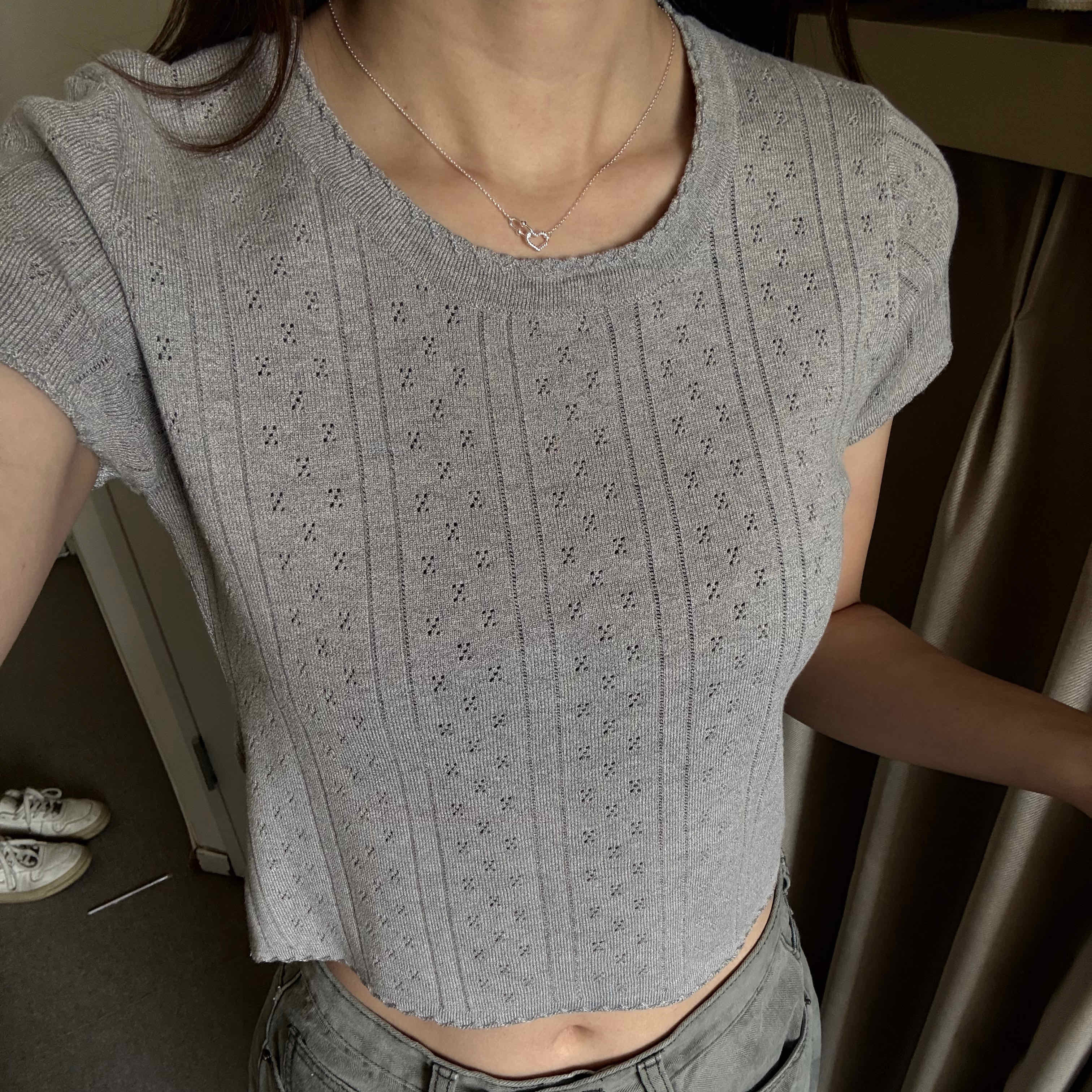 🇰🇷微厚磅小花邊針織短T｜3 color