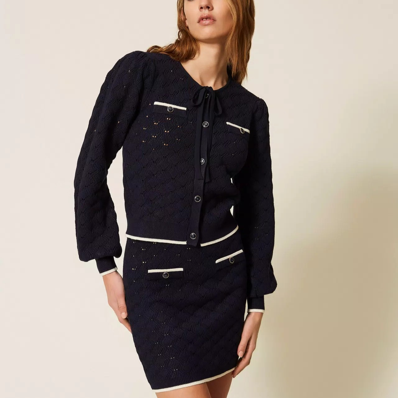 1TS0319-045 [TWINSET] Jacquard Cardigan Blue Light #261TP3032 (C-EU-E)