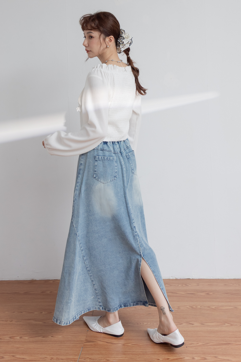復古A字圓擺牛仔長裙