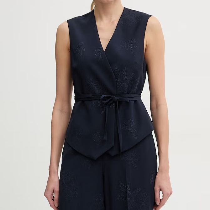 1TS0319-043 [TWINSET] Embroidered Waistcoat with Belt Blue #261TE2021 (C-EU-E)
