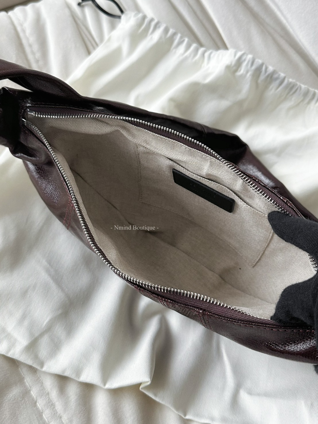 LEMAIRE  SMALL CROISSANT BAG IN COATED COTTON / Chocolate Fondant