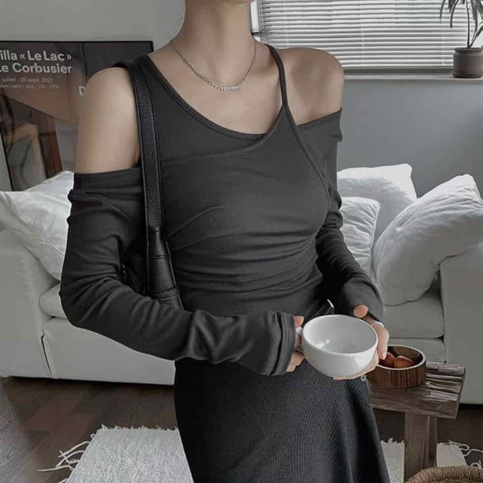 🇰🇷時髦不對稱露肩set｜2 color