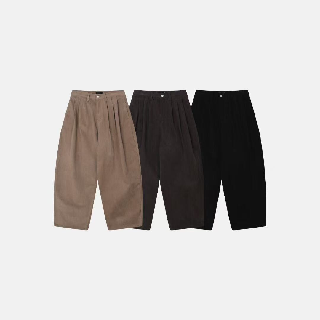 《K》重磅雙打褶微錐形寬褲