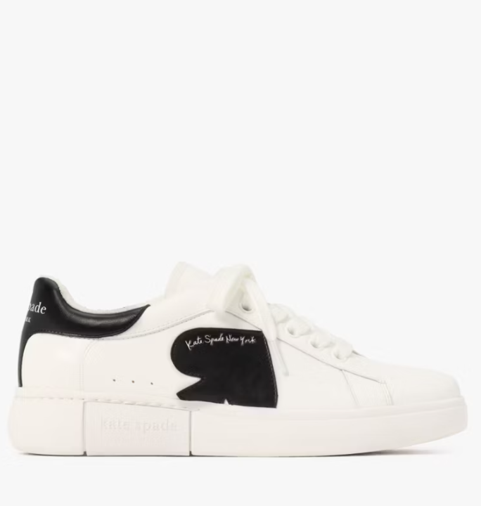 [S] KATE SPADE WHITE/BLACK CHARLI LACE UP SNEAKER LEATHER MATERIAL, KK064-WHITE/BLACK (SZZ875)