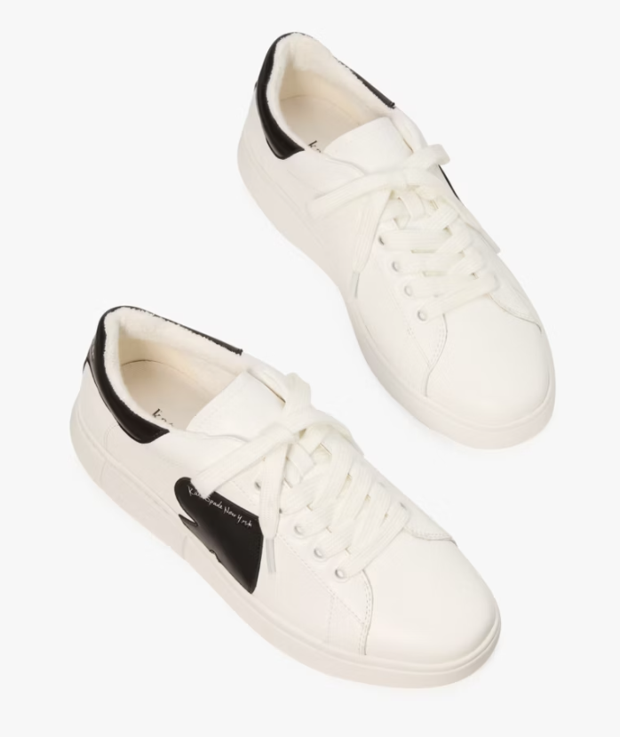 [S] KATE SPADE WHITE/BLACK CHARLI LACE UP SNEAKER LEATHER MATERIAL, KK064-WHITE/BLACK (SZZ875)