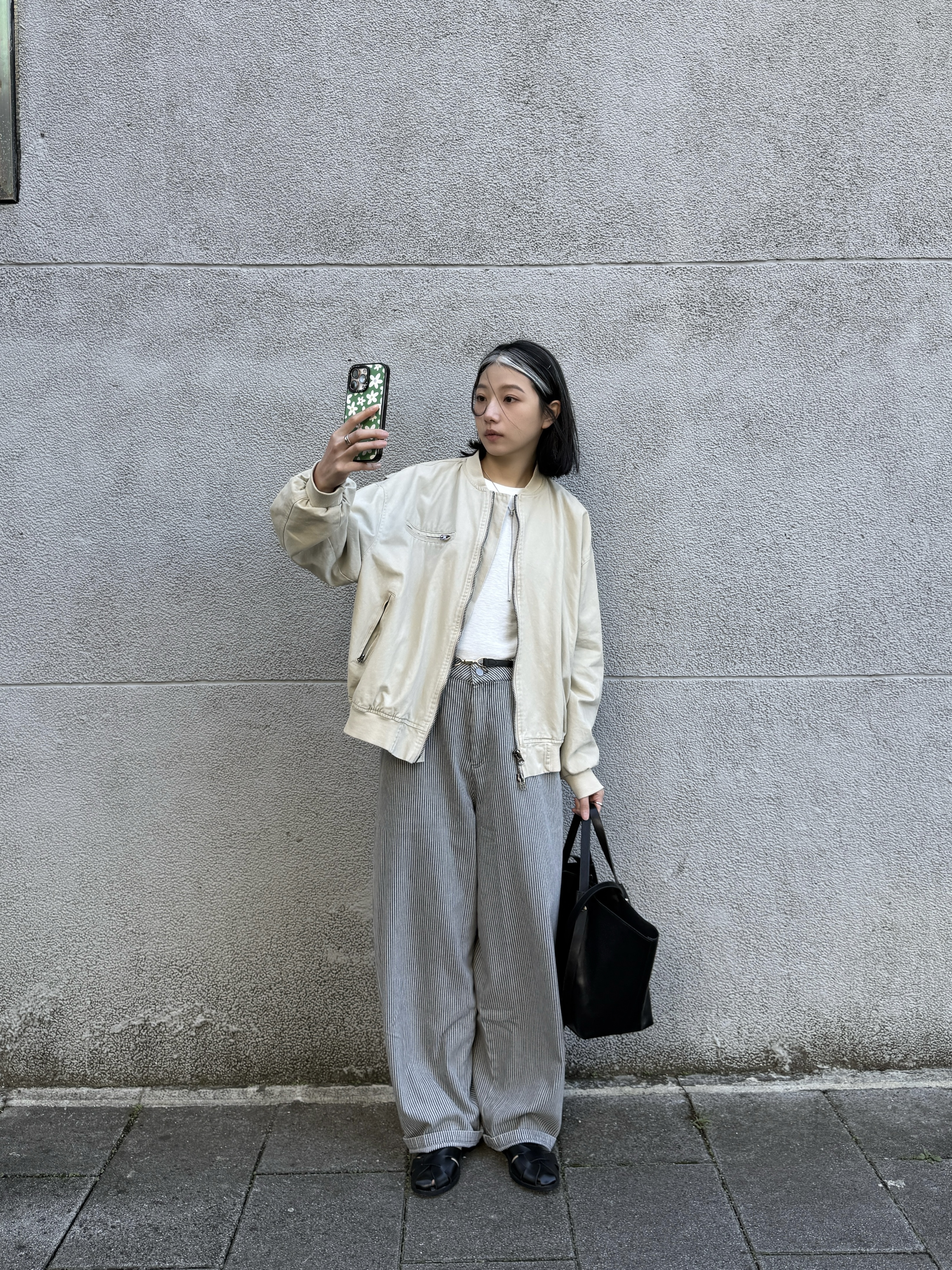 直條紋落地寬褲