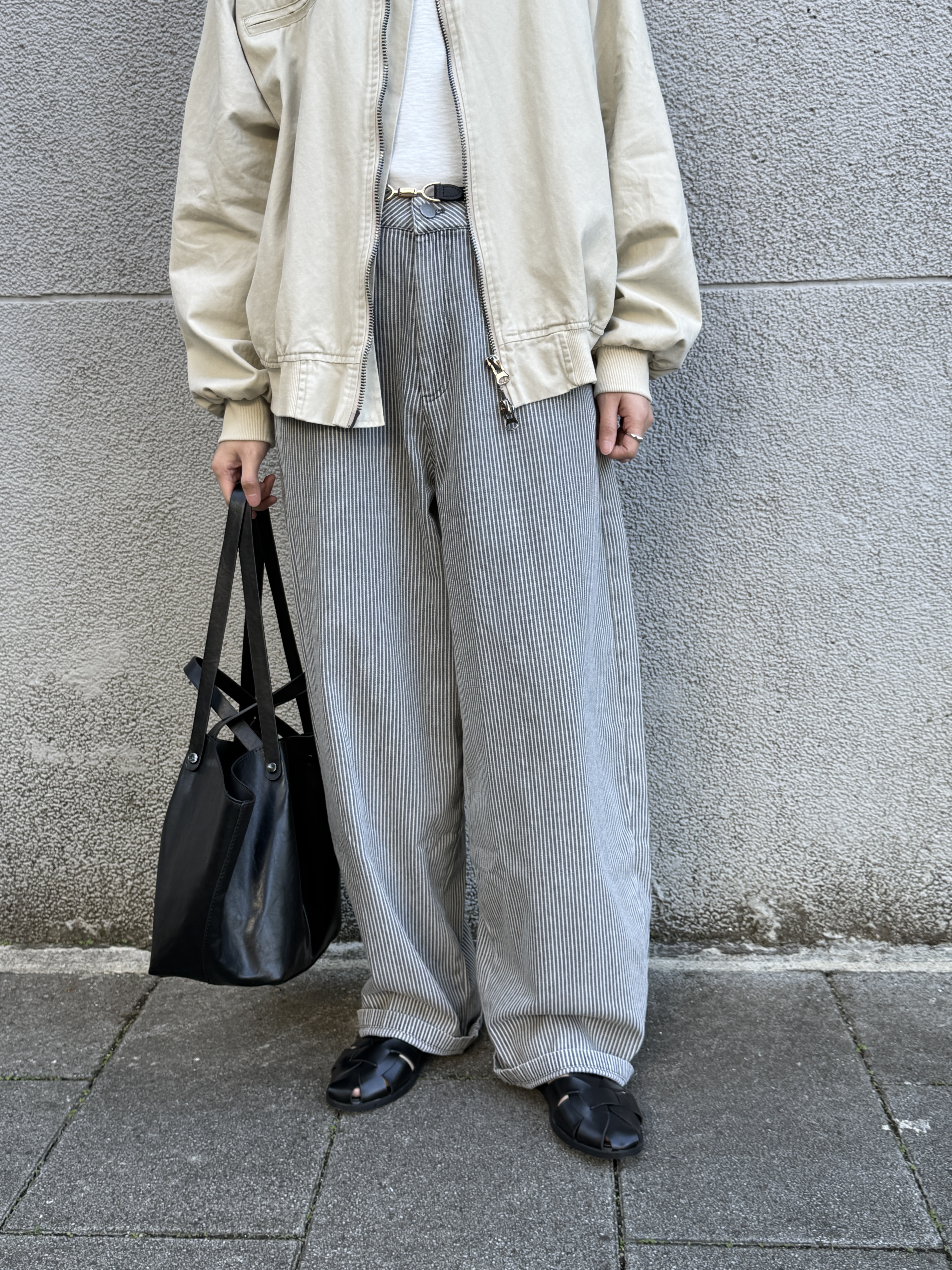 直條紋落地寬褲