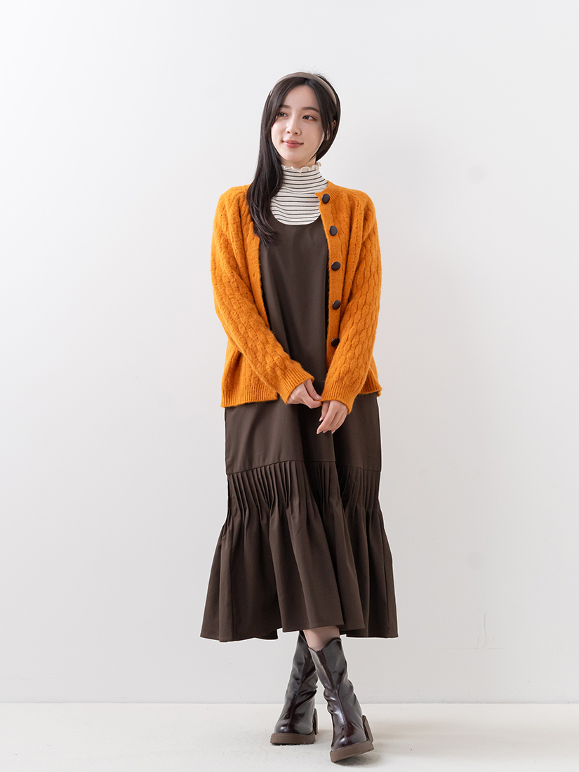 條紋加絨上衣格紋仿皮釦毛衣魚尾連身洋裝組合