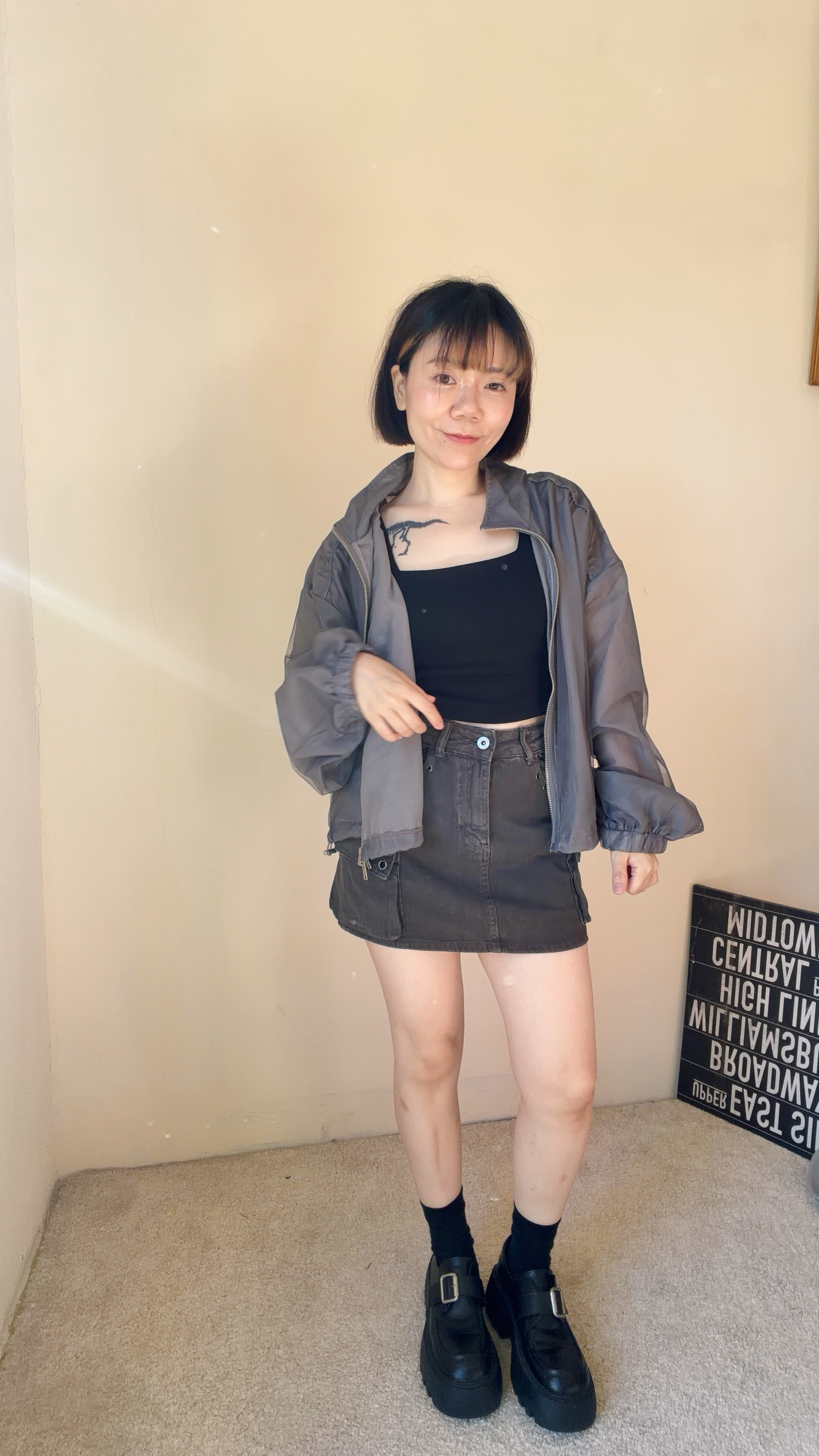 春夏必備~雙層透紗雙拉鍊外套