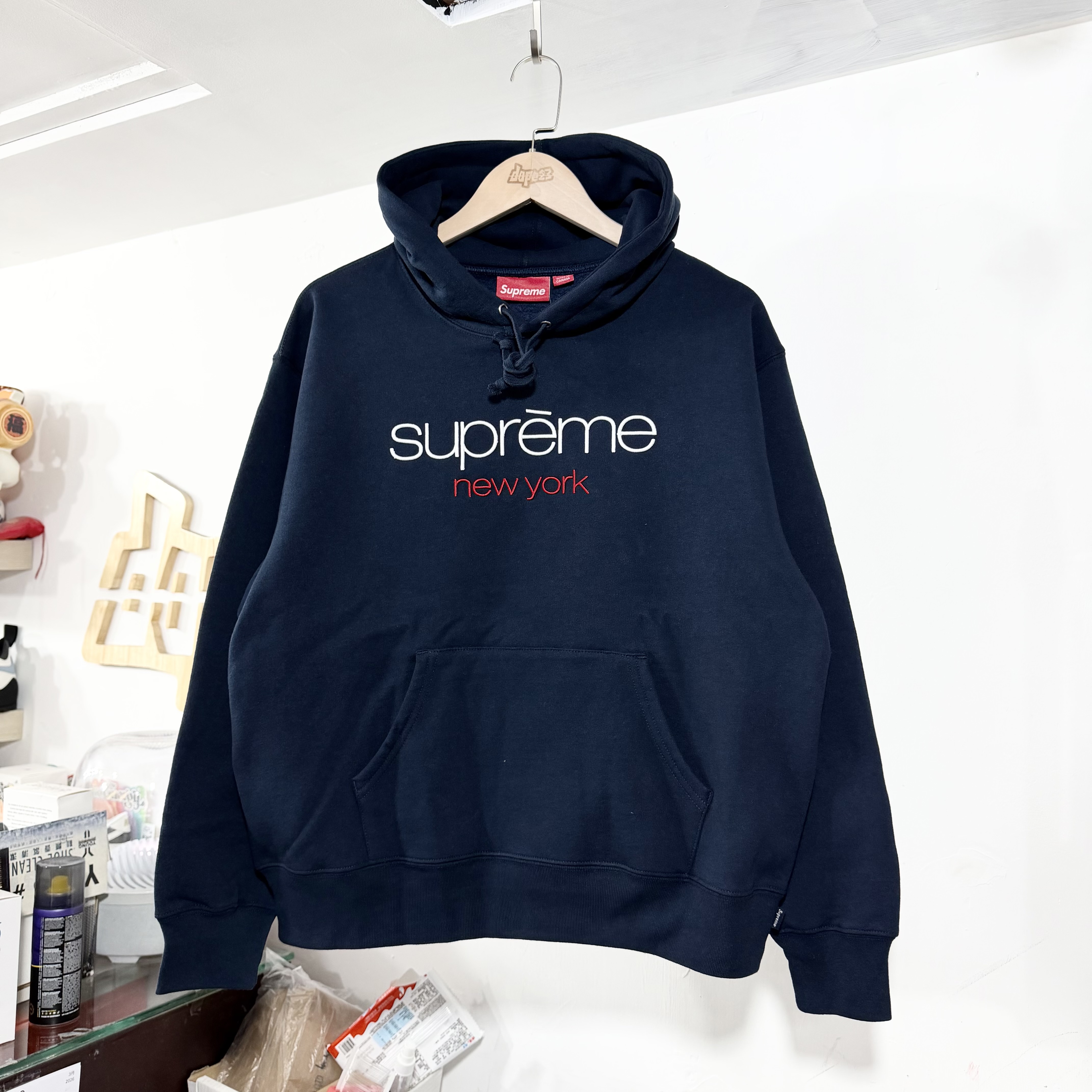 Supreme SS26 Classic Logo Hooded Sweatshirt Navy
