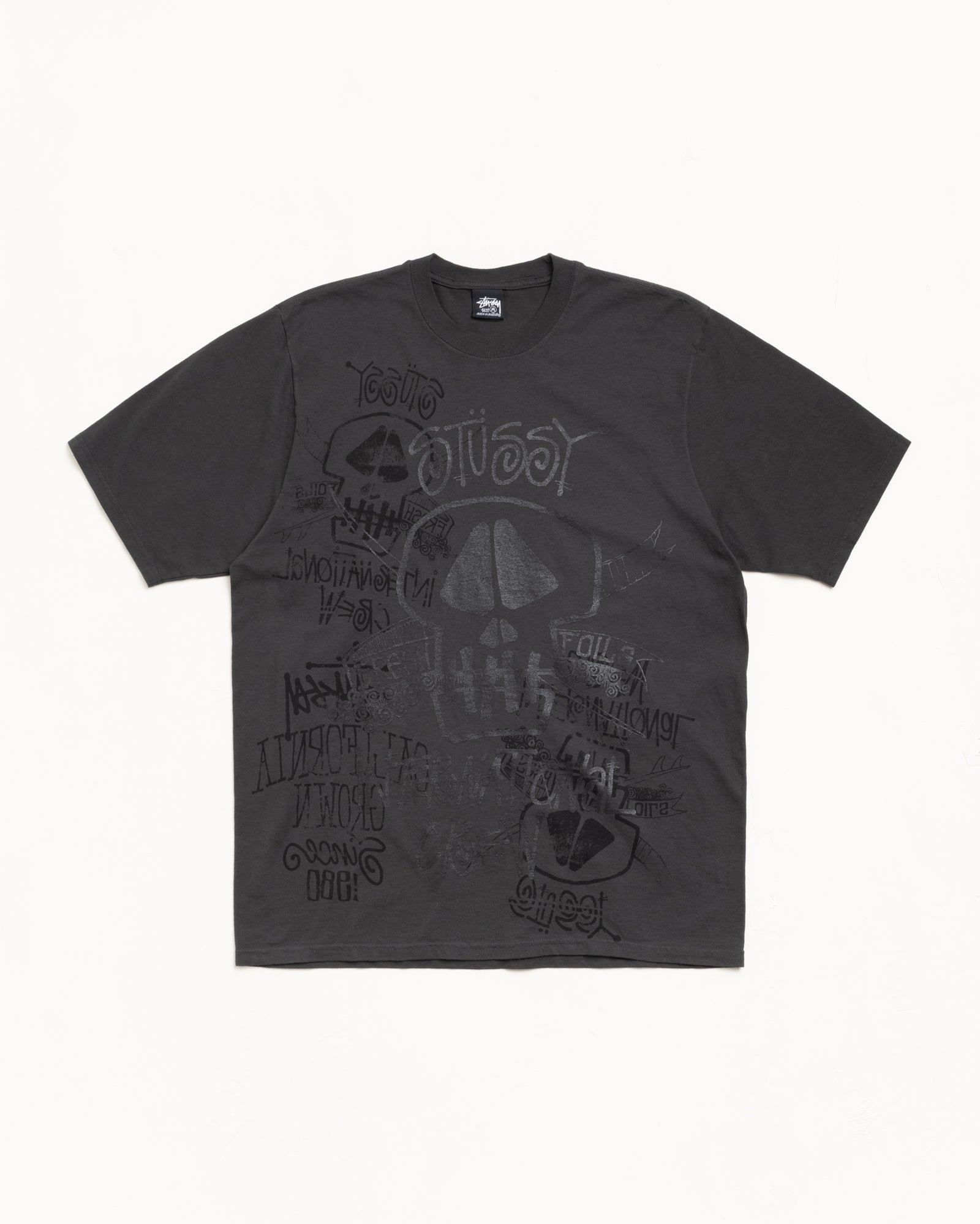 STUSSY SKULLS TEE PIGMENT DYED Faded Black 洗水黑