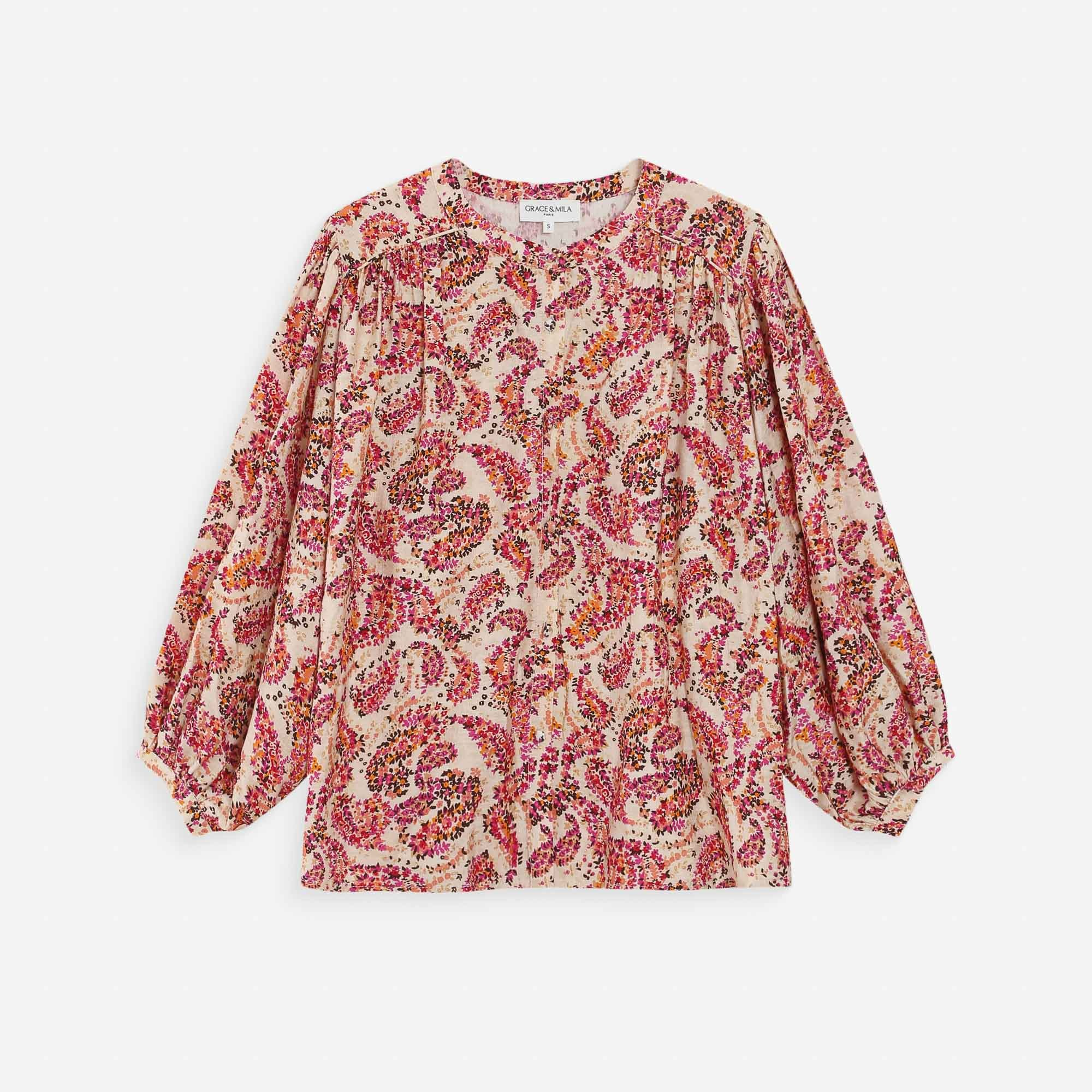 1GM0329-050 [GRACE & MILA] Floral Printed Blouse Peche Vezia Peach #SS2617100 (C-EU-E)