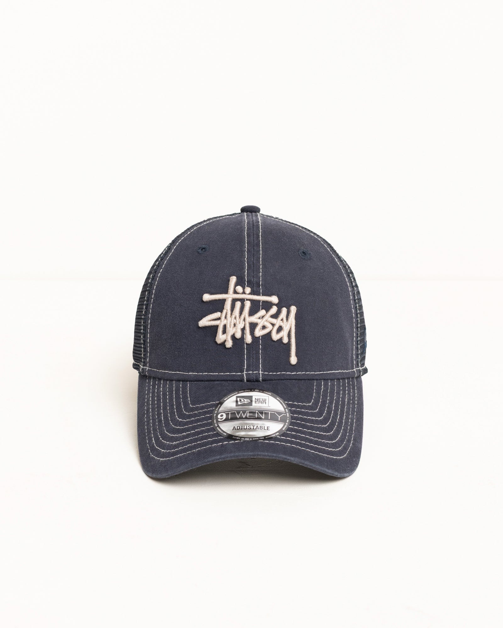 STUSSY NEW ERA 9TWENTY WASHED BASIC TRUCKER CAP NAVY 網格貨車帽