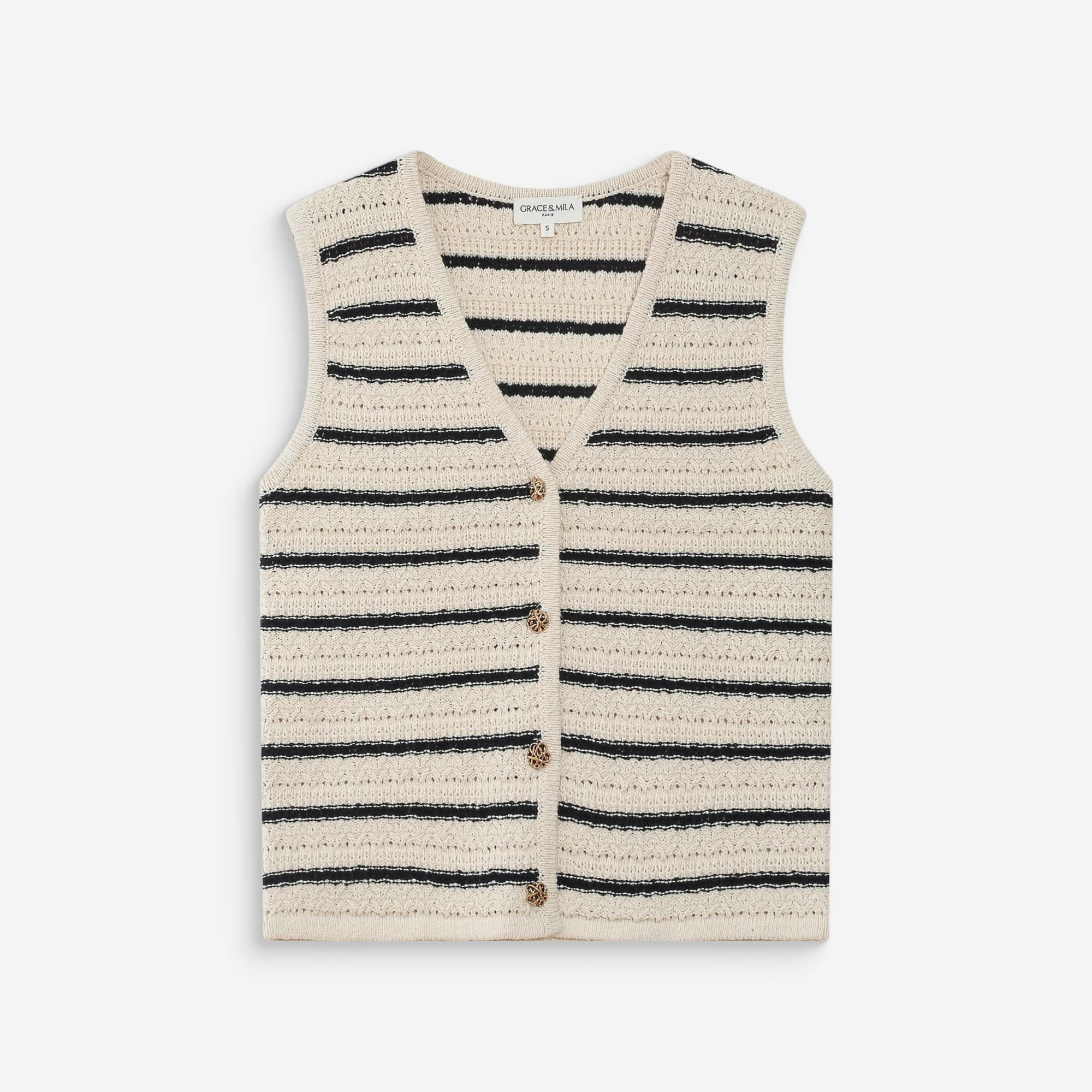 1GM0329-056 [GRACE & MILA] Sleeveless Vest Ecru Vincennes #SS2617123 (C-EU-E)