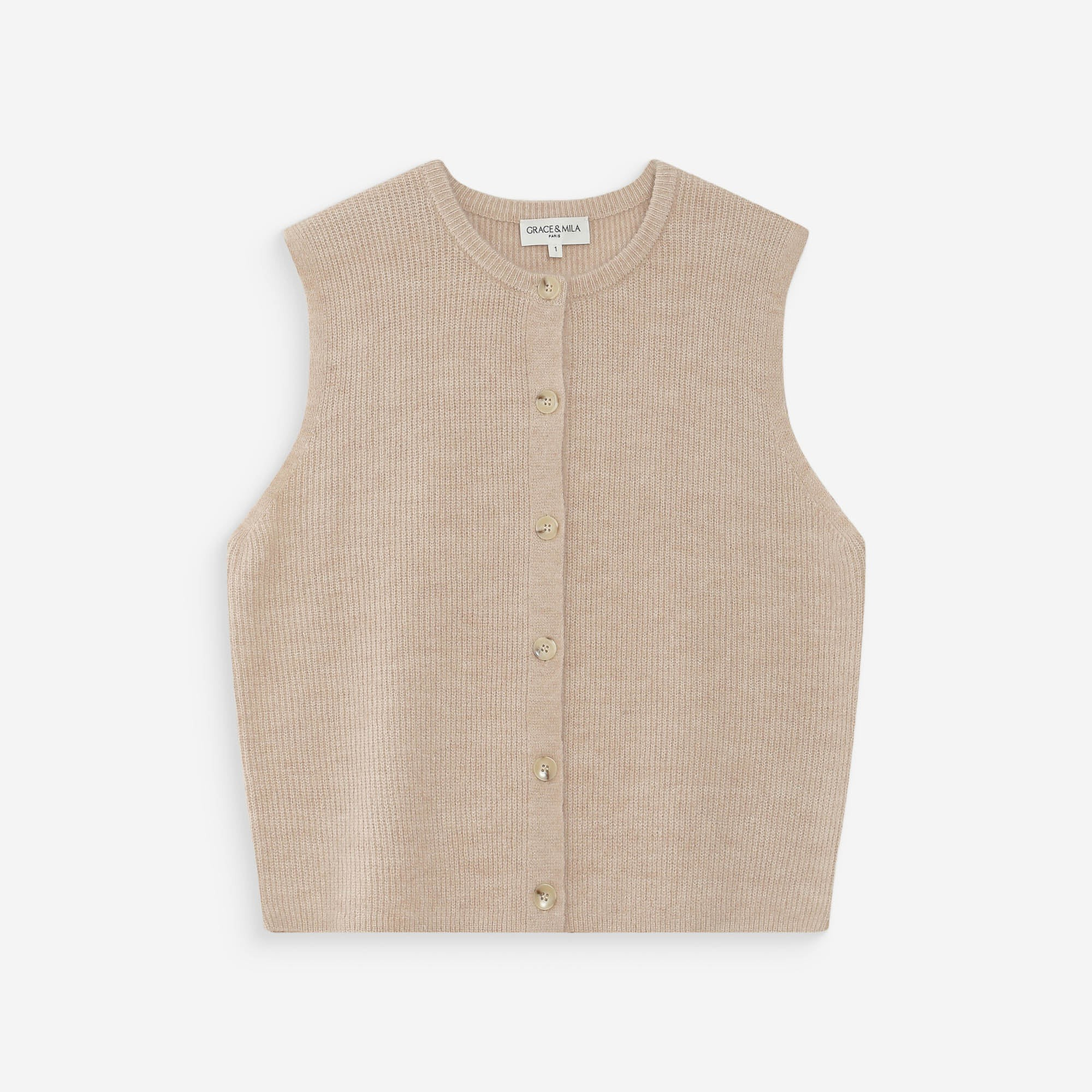 1GM0329-059 [GRACE & MILA] Sleveless Cardigan Beige Vollando #SS2617129 (C-EU-E)