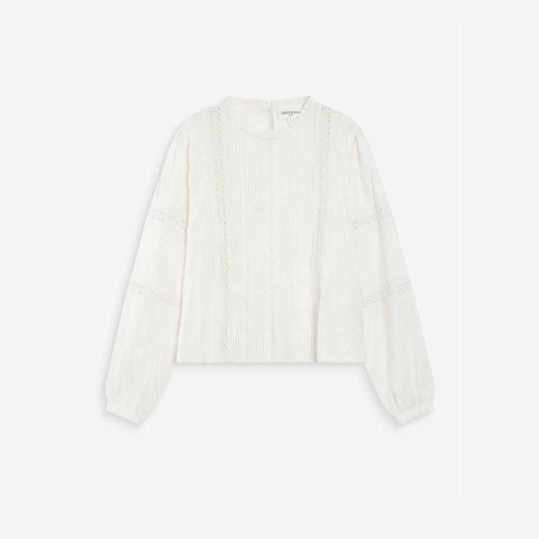1GM0329-064 [GRACE & MILA] Ruffled-Collar Blouse Ivoire Velma Ivory #SS2617030 (C-EU-E)