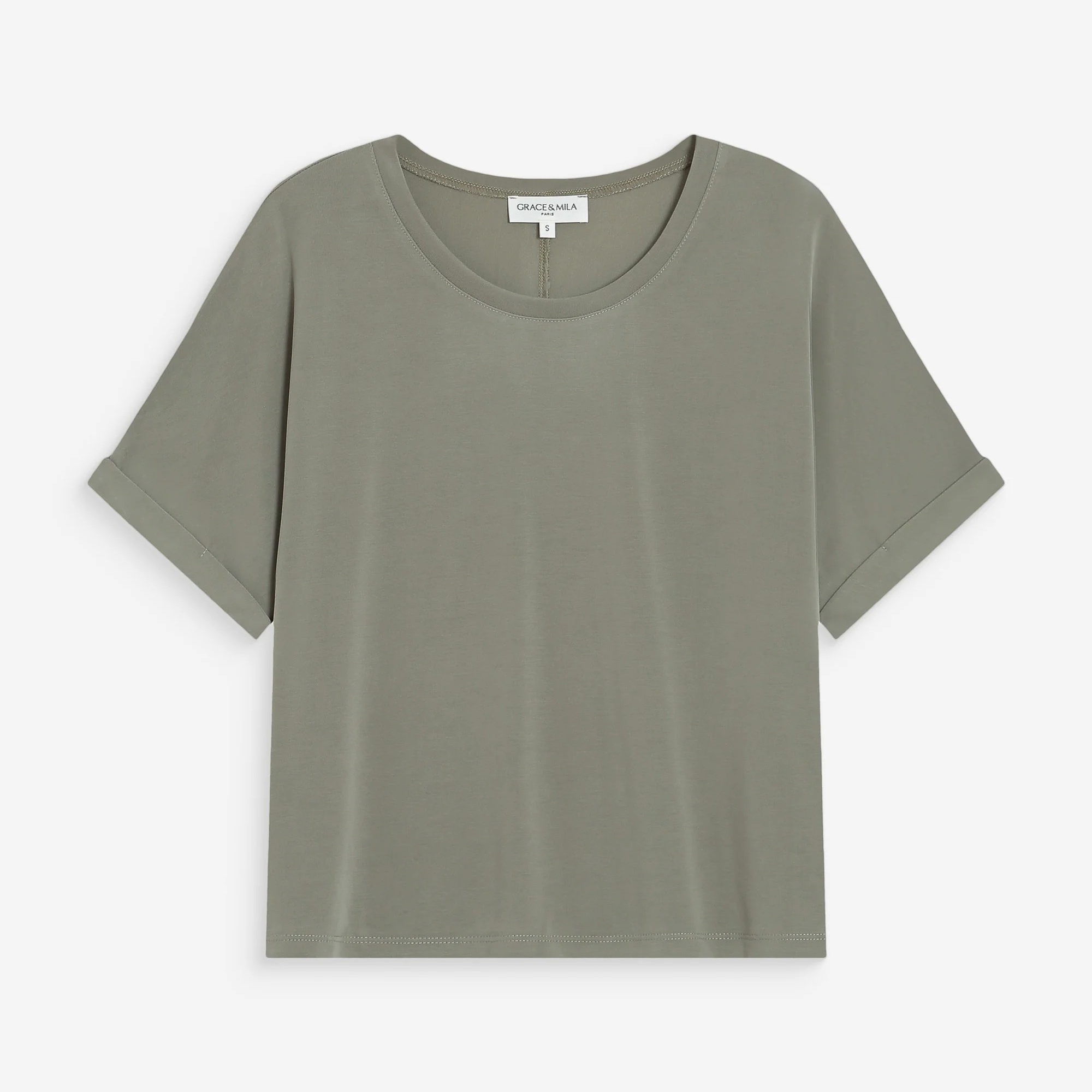 1GM0329-065 [GRACE & MILA] Oversized Modal T-Shirt Kaki Parma #SS2617004 (C-EU-E)