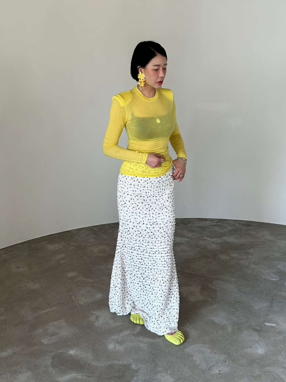 印花皺皺魚尾長裙