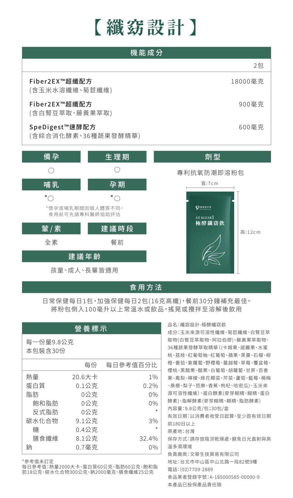 纖窈設計-膳食纖維的成分表