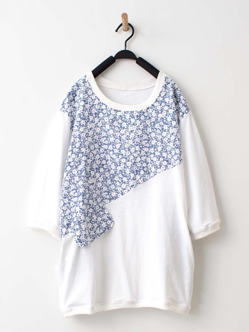 棉布碎花剪接上衣繡花純棉柔軟寬褲組合