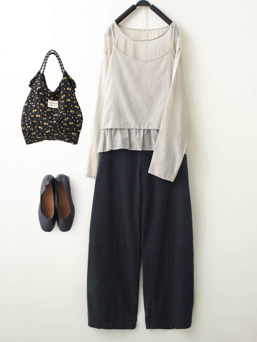 荷葉綁帶兩件式上衣磨毛感壓線繭型褲組合