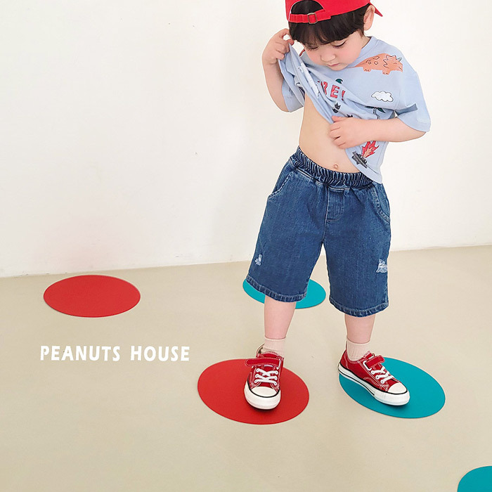 正韓夏PEANUTS 兩色刷破感牛仔褲