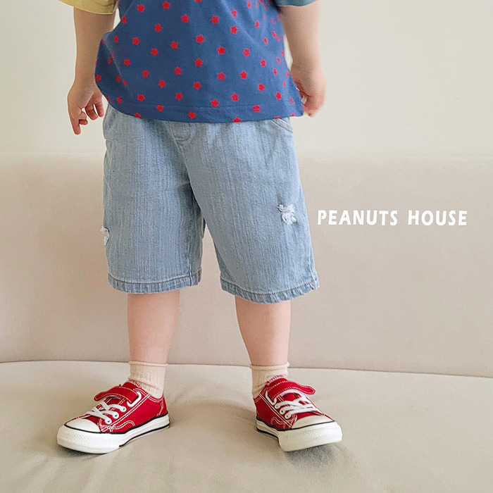 正韓夏PEANUTS 兩色刷破感牛仔褲