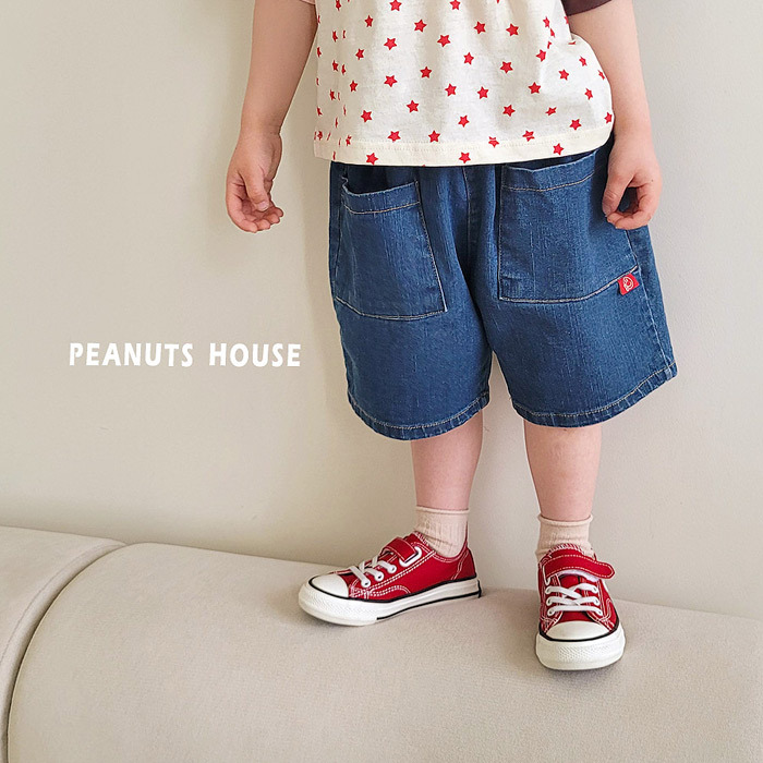 正韓夏PEANUTS 兩色小紅標牛仔短褲