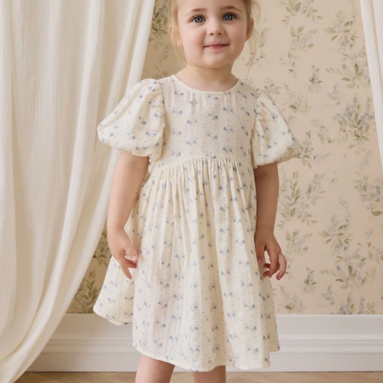 （預購）JAMIEKAY 小藍花泡泡袖洋裝 Organic Cotton Muslin Frannie Dress - Molly Blue