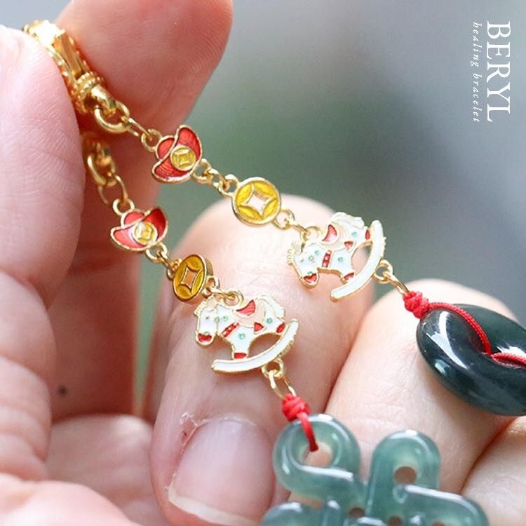 馬上如意藍水翡翠流蘇掛件