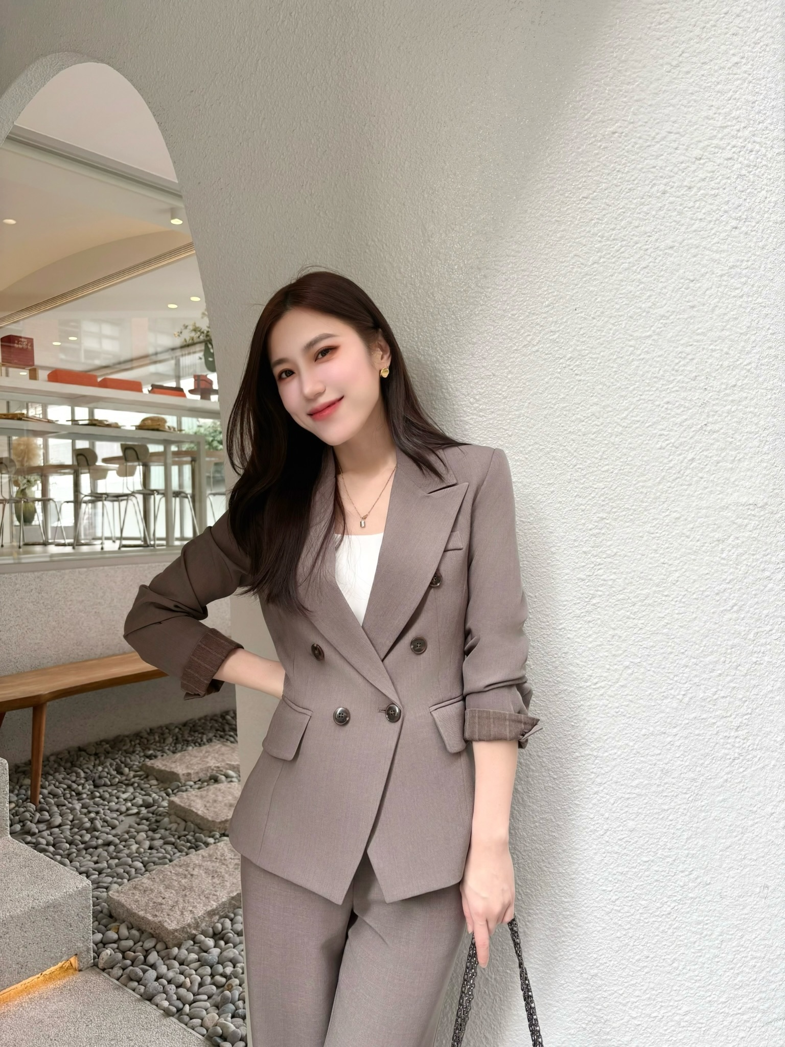 冰美式袖條紋西裝套裝