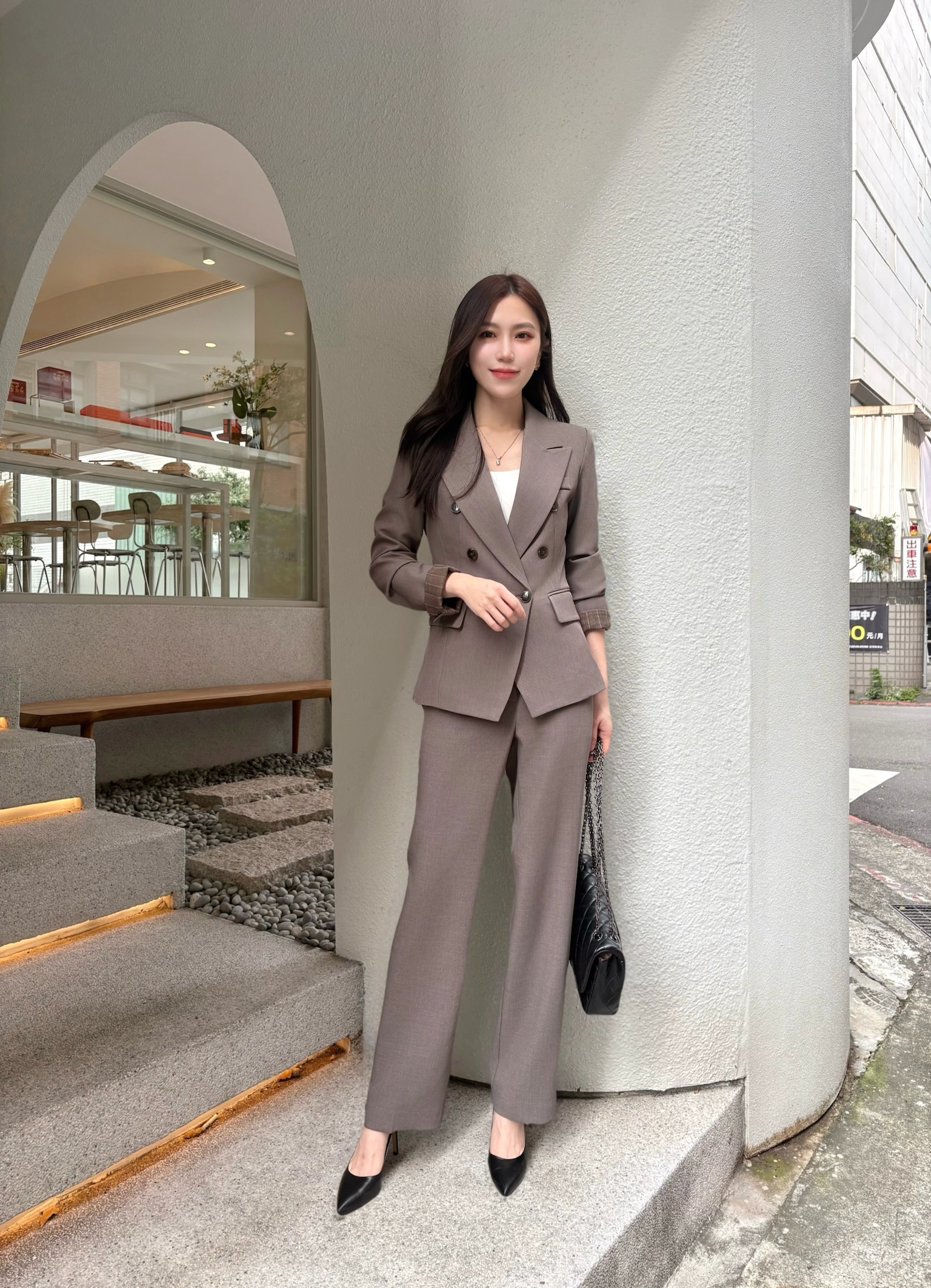 冰美式袖條紋西裝套裝