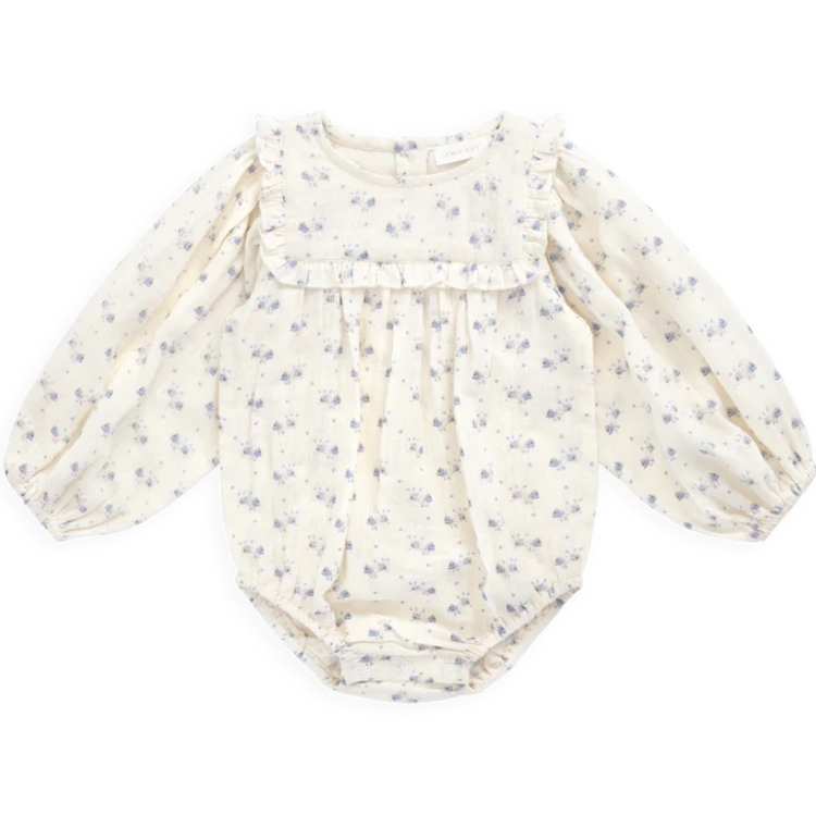 （預購）JAMIEKAY 小藍花方領卷邊長袖包屁衣 Organic Cotton Muslin Frances Playsuit - Molly Blue